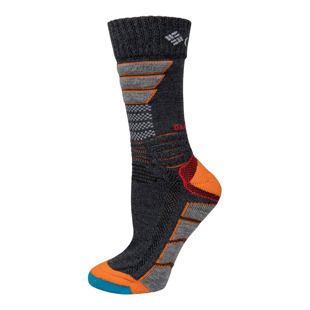 Columbia Omni-Heat Hiking Crew charcoal sock for women, warmth and comfort on cold-weather trail hikes