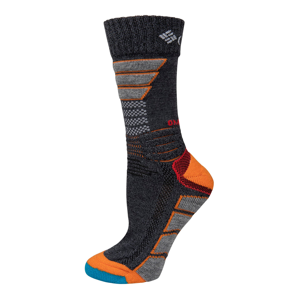 Columbia Omni-Heat Hiking Crew charcoal sock for women, warmth and comfort on cold-weather trail hikes