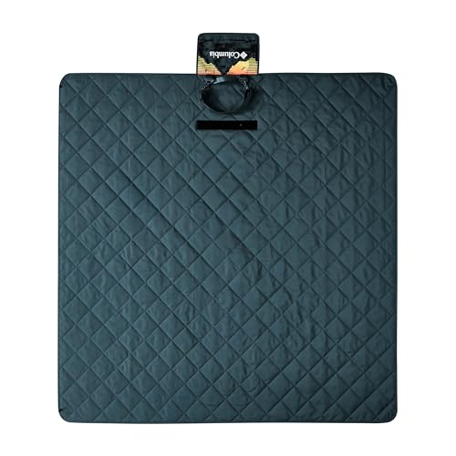 Columbia packable tote blanket with waterproof backing stays dry on damp surfaces.