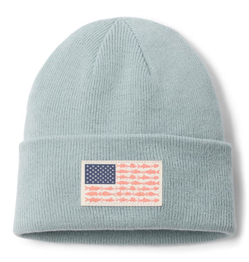 Columbia PFG Fish Flag cuffed beanie keeps you warm during chilly mornings by the water.
