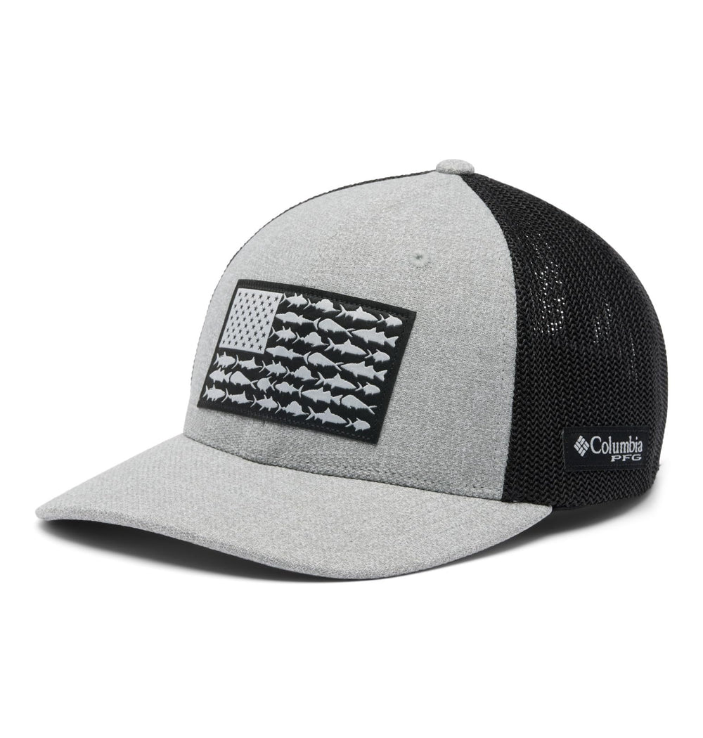 Columbia PFG Fish Flag Mesh Ball Cap back vent promotes breathable comfort in warm weather.