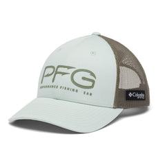 Columbia PFG Hooks mesh snap-back front view showing breathable mesh for all-day comfort.