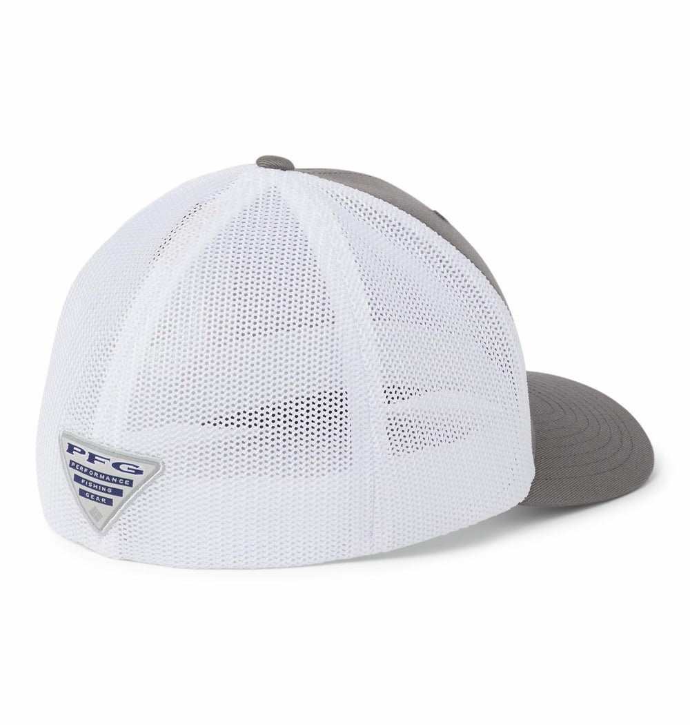 Columbia PFG Logo Mesh Ball Cap back view shows breathable mesh back for hot days