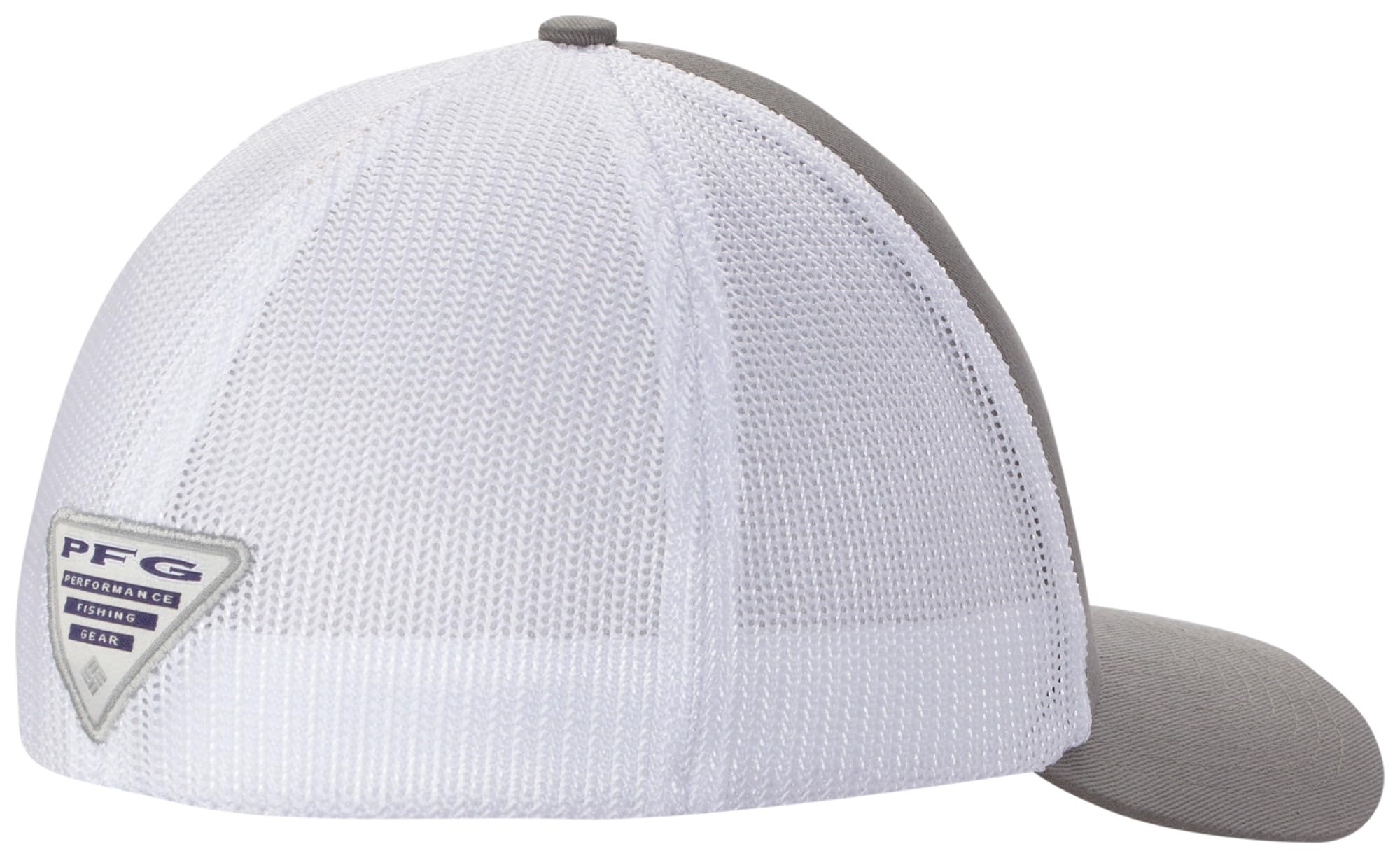 Columbia PFG Logo Mesh Ball Cap side emblem shows angling branding and stitching
