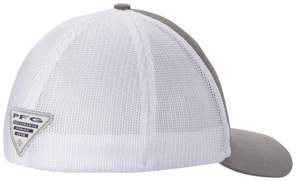 Columbia PFG Logo Mesh Ball Cap side emblem shows angling branding and stitching
