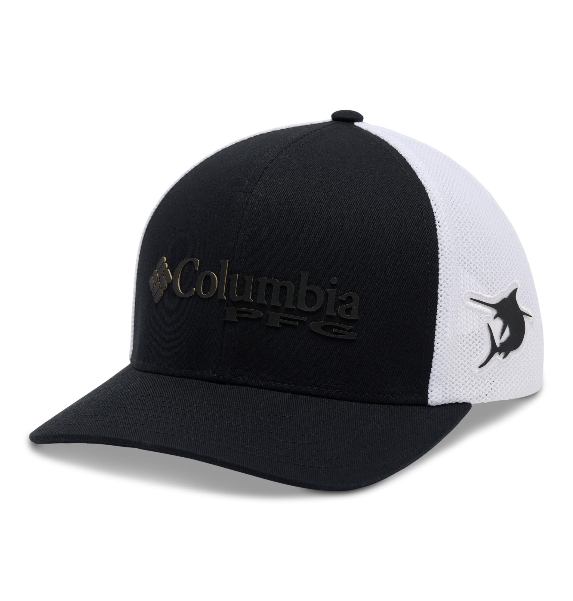 Columbia PFG Mesh 3D Stretch Snap Back, front view, breathable cap for outdoor wear.