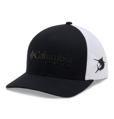 Columbia PFG Mesh 3D Stretch Snap Back, front view, breathable cap for outdoor wear.