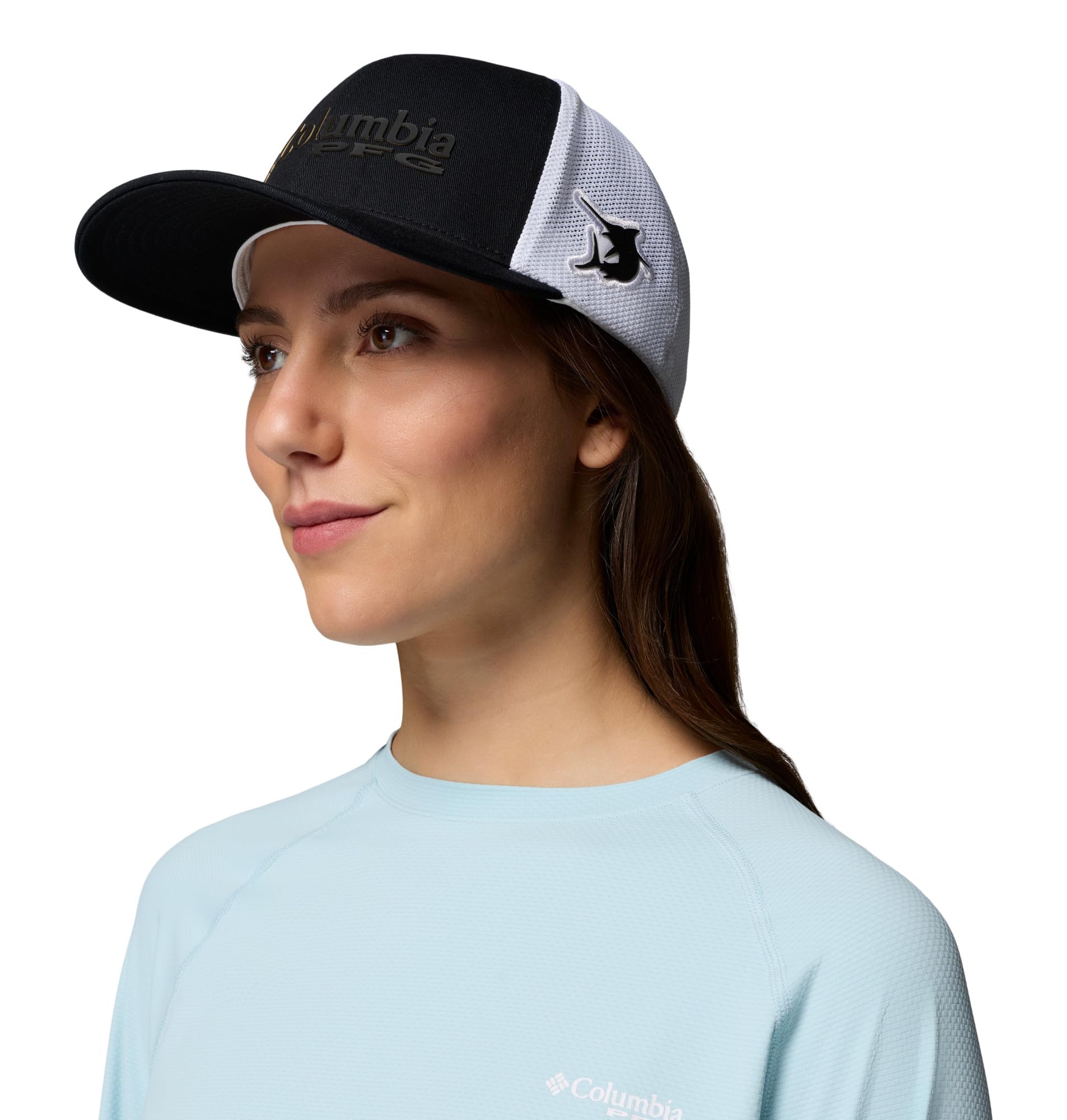 Columbia PFG Mesh 3D Stretch Snap Back, material detail, breathable fabric with stretch.