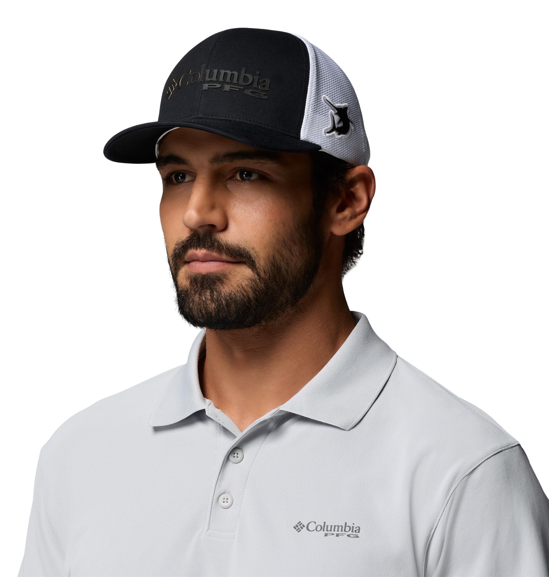 Columbia PFG Mesh 3D Stretch Snap Back, rear view, airy mesh back promotes airflow.