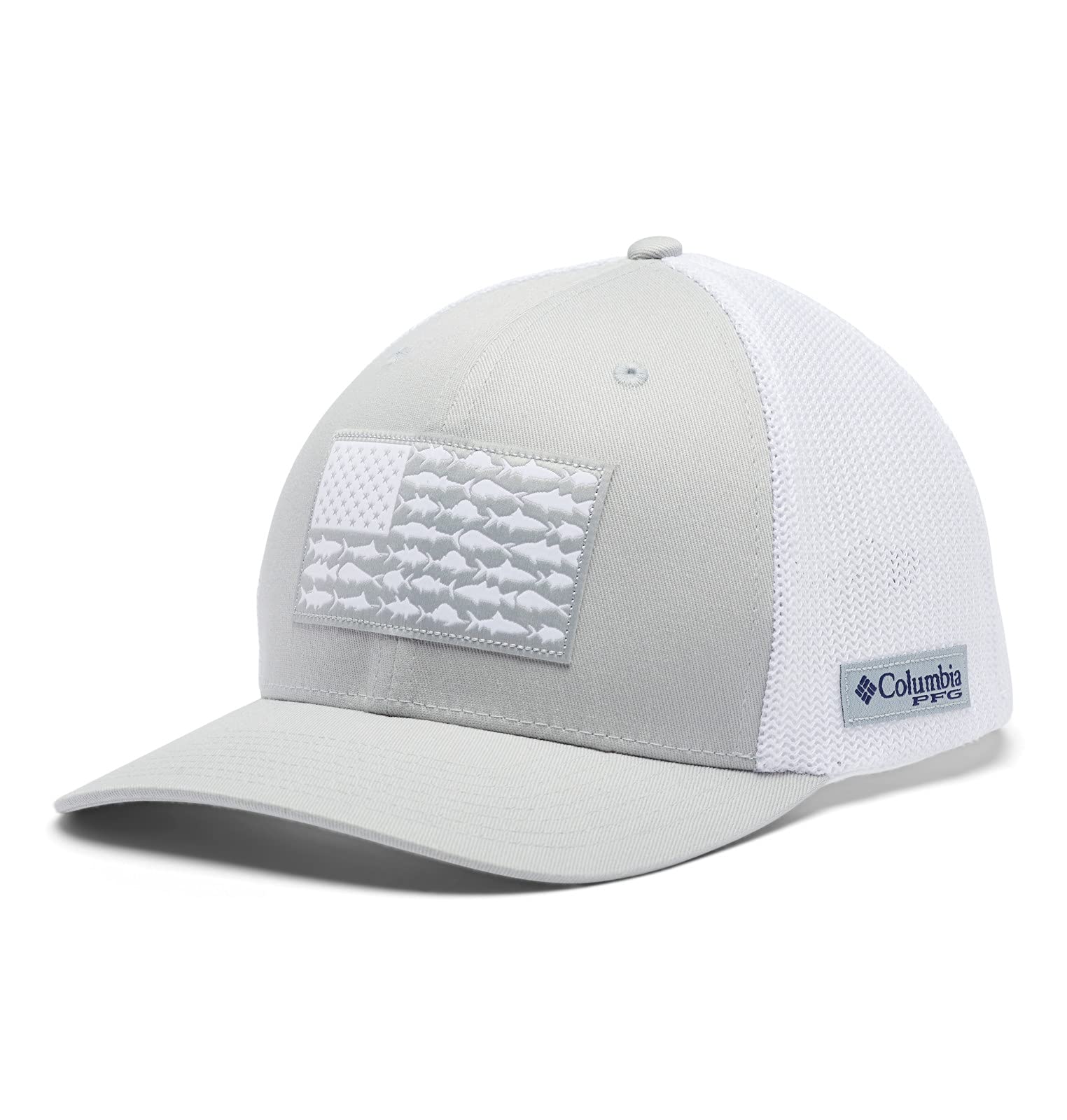 Columbia PFG Mesh Fish Flag Ball Cap front view shows classic fit for all-day comfort