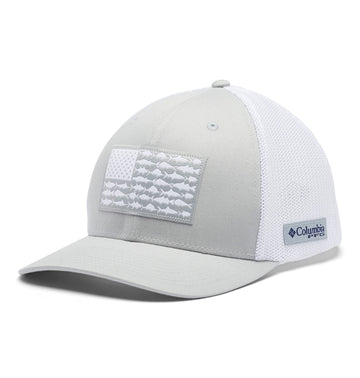 Columbia PFG Mesh Fish Flag Ball Cap front view shows classic fit for all-day comfort