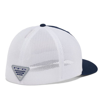 Columbia PFG mesh ball cap side logo, showcasing college spirit with breathable comfort.