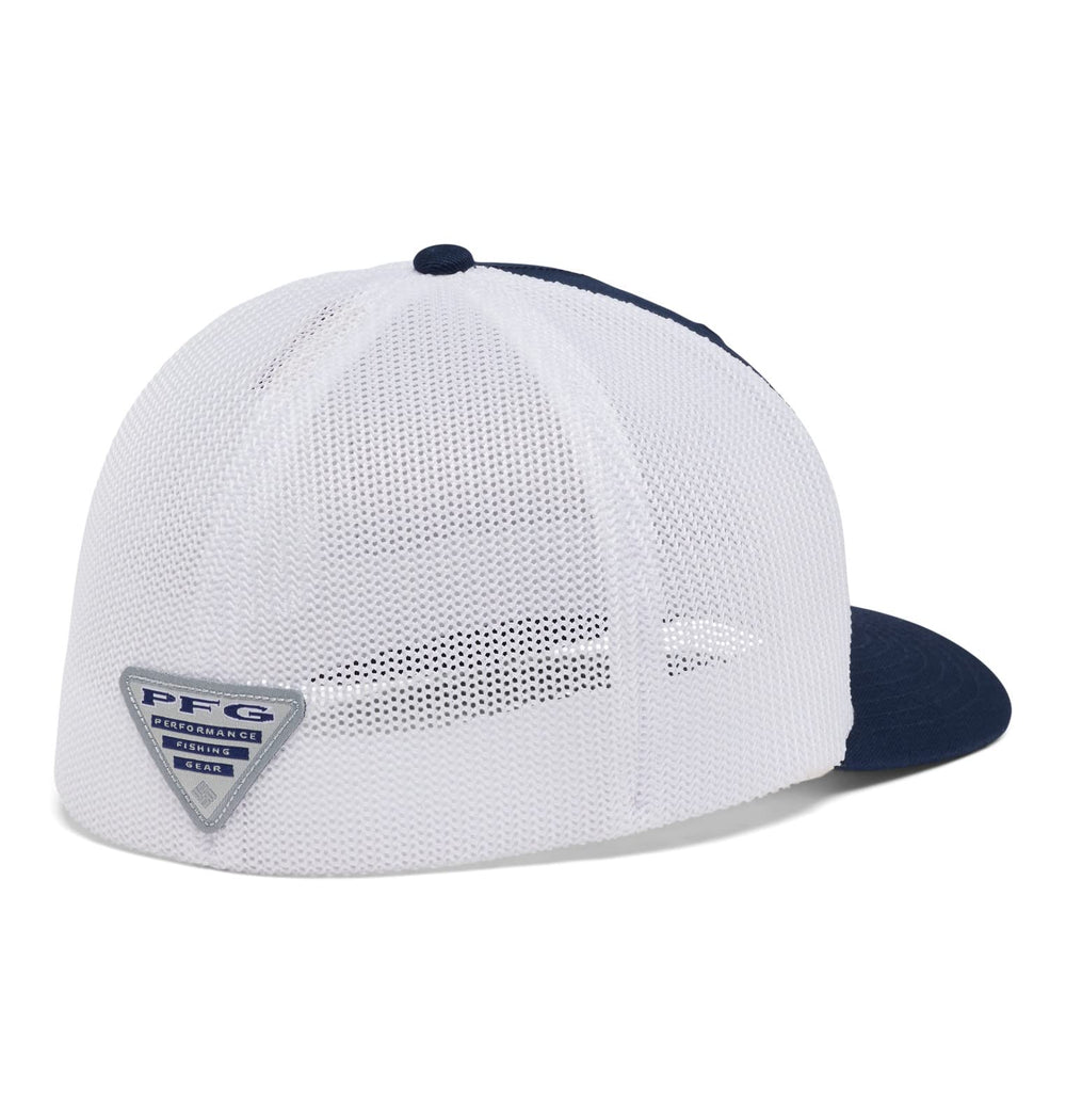 Columbia PFG mesh ball cap side logo, showcasing college spirit with breathable comfort.