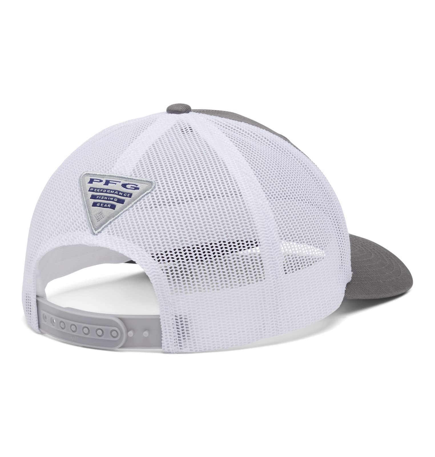 Columbia PFG Mesh Fish Flag Cap detail focused on quality fabric and embroidery