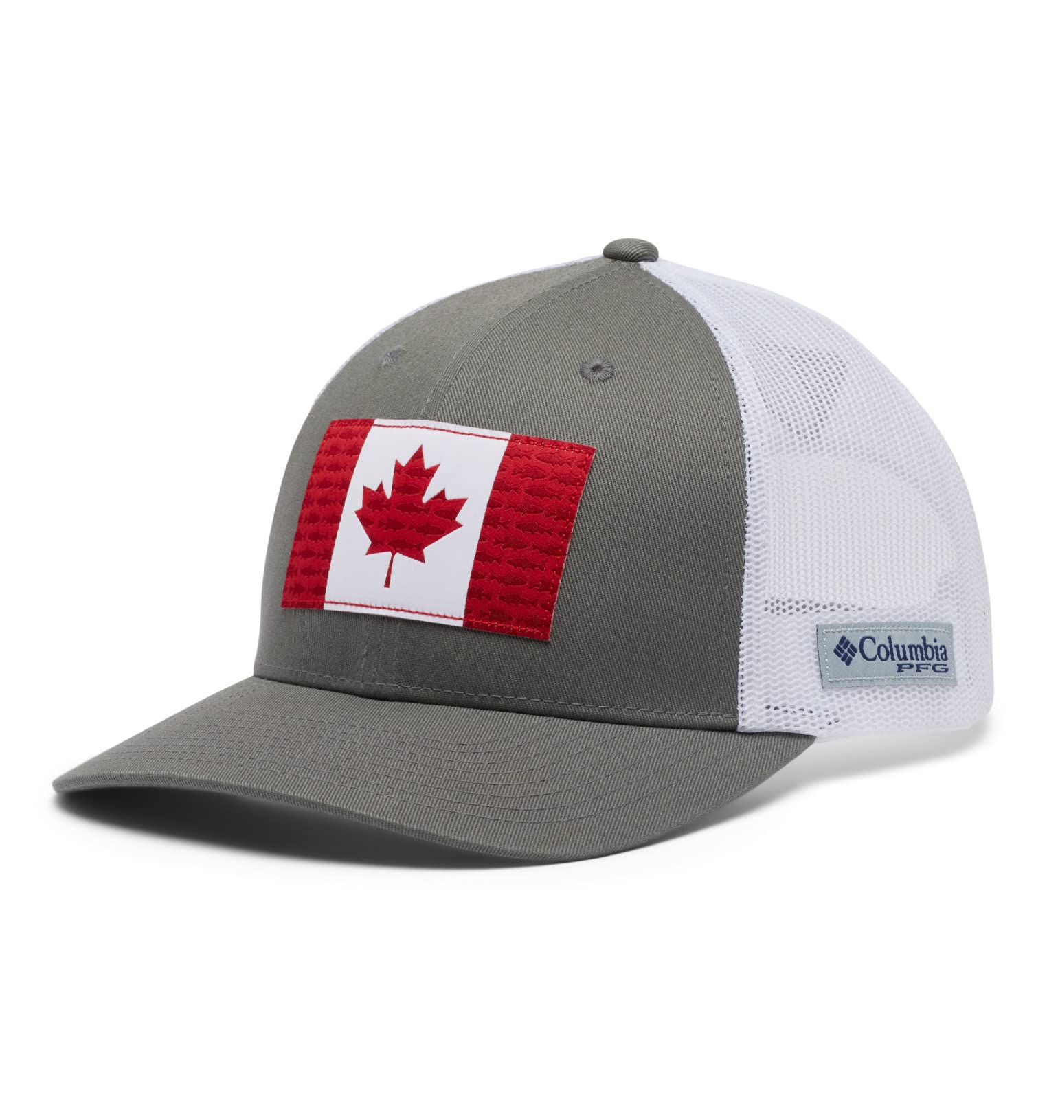 Columbia PFG Mesh Fish Flag Cap front view showing sun protection and compact silhouette