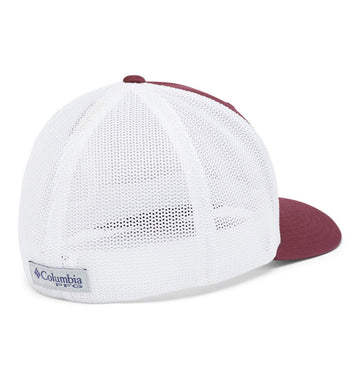 Columbia PFG Mesh Fish Flag cap side view shows college logo and breathable design