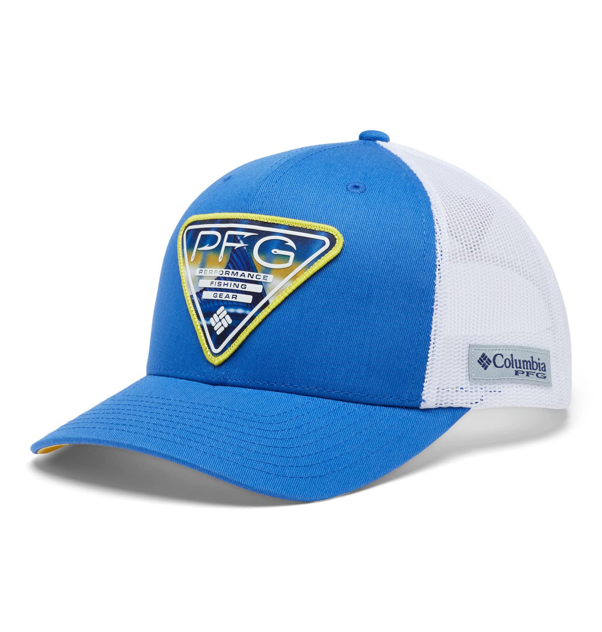 Columbia PFG patch mesh snap back front view highlights breathable crown for all-day comfort.