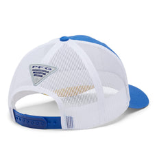 Columbia PFG patch mesh snap back patch detail shows stitched logo and durable construction.