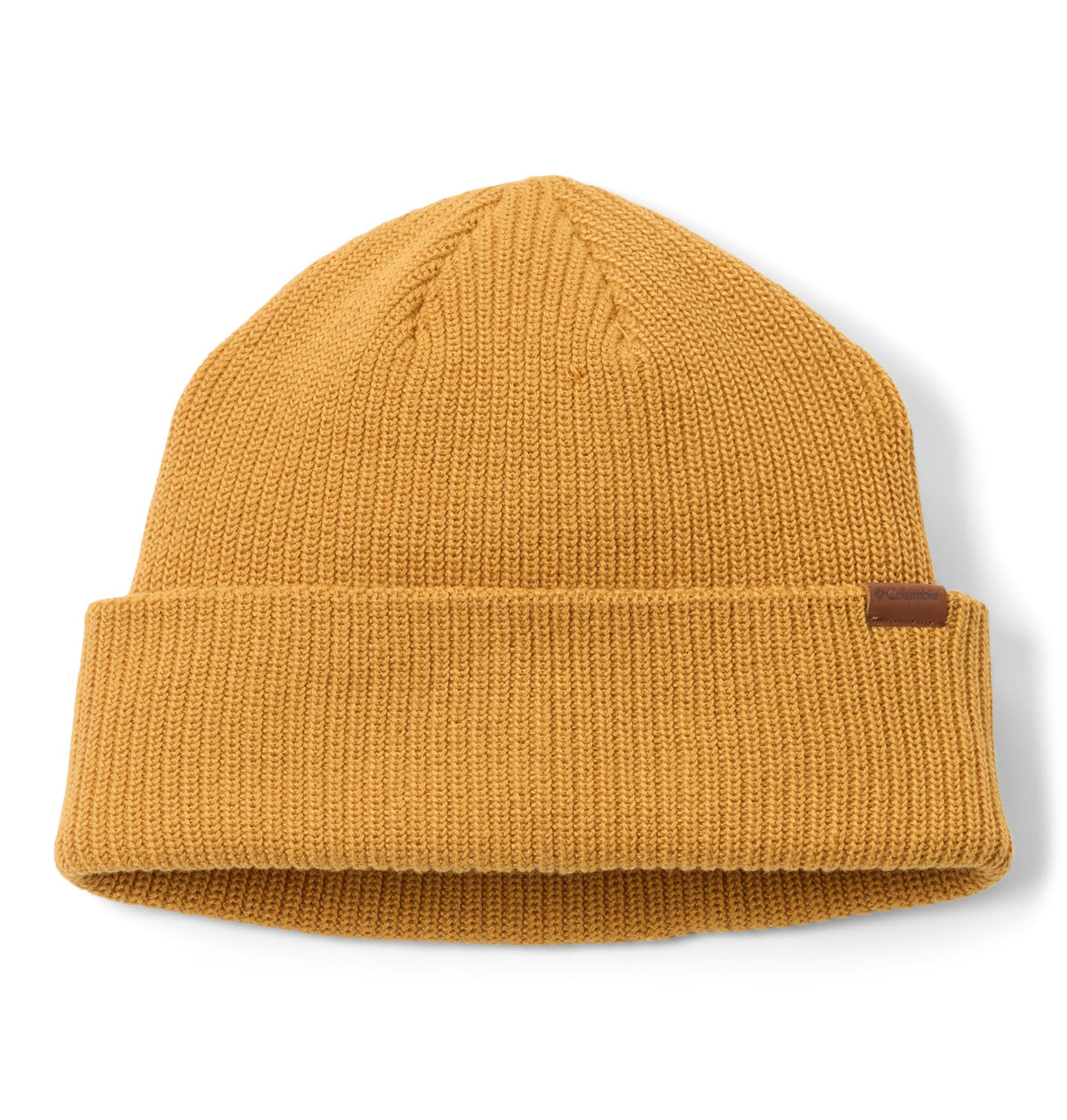 Columbia Portside Fisherman Beanie Maple Sugar, front view, warm for cool days.