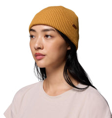 Columbia Portside Beanie Maple Sugar knit detail, eco-friendly material vibe.