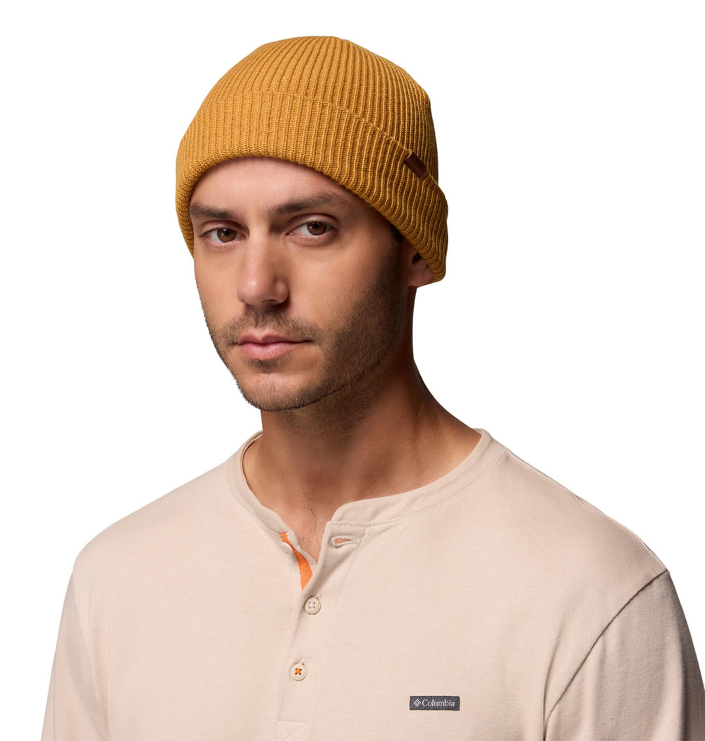 Columbia Portside Fisherman Beanie Maple Sugar, side profile for versatile outdoor wear.