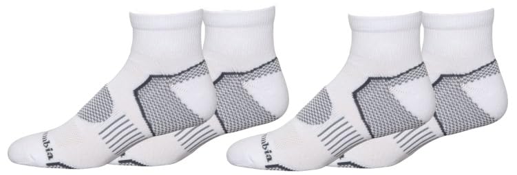 Columbia quarter balance point walking socks 4-pack in white with arch support and breathability