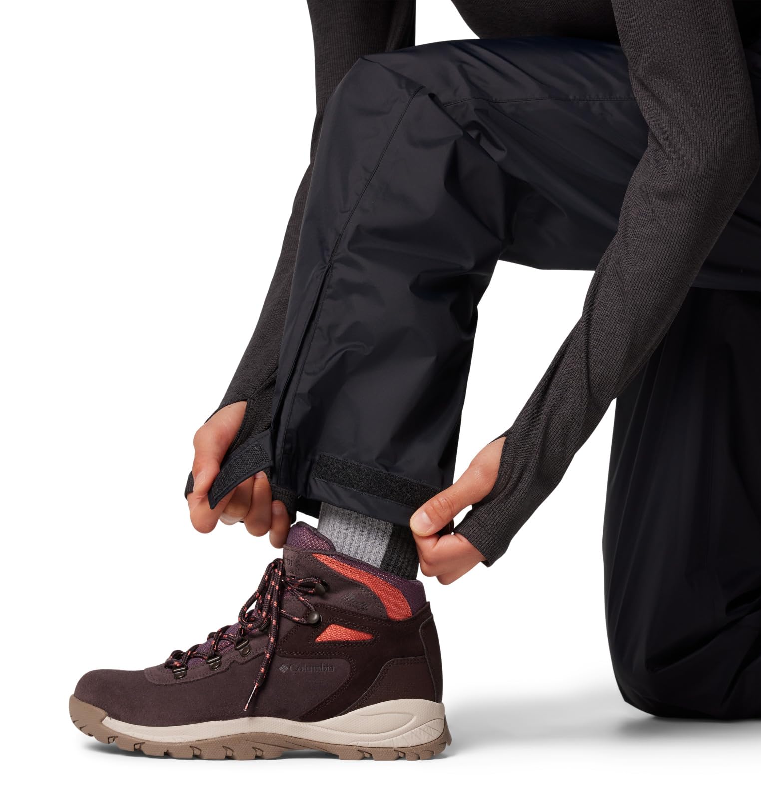 Columbia rain pant packs down to fit in a daypack for travel.