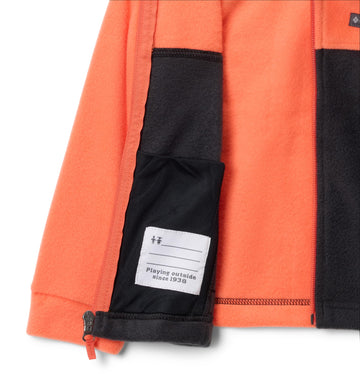 Columbia Youth Steens Mountain II fleece jacket zip pocket detail for secure small-item storage.