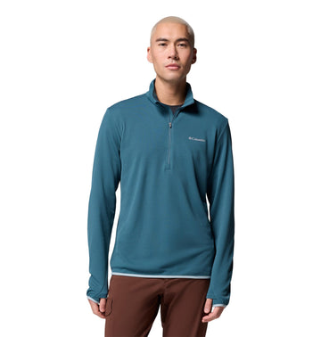 Columbia Tech Trail Utility Warm Half Zip Everblue front view highlights sun protection fabric