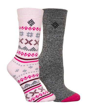 Columbia thermal socks with Fair Isle knit in grey satin, moisture-wicking comfort.