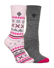 Columbia thermal socks with Fair Isle knit in grey satin, moisture-wicking comfort.
