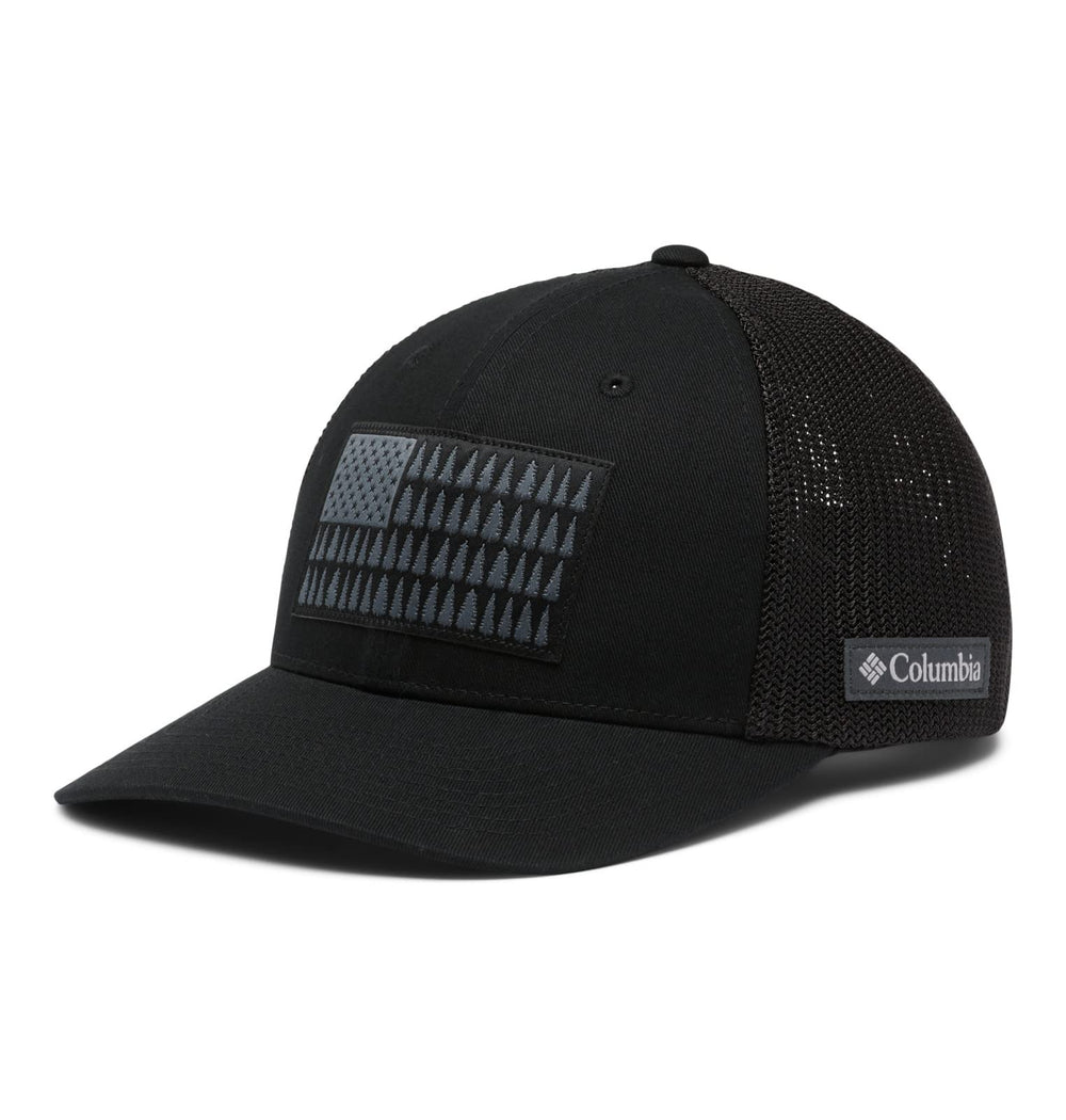 Columbia Tree Flag Mesh Ball Cap with low-profile black design for sun protection on outdoor days.