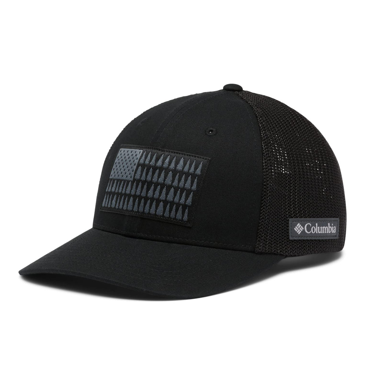 Columbia Tree Flag Mesh Ball Cap with low-profile black design for sun protection on outdoor days.