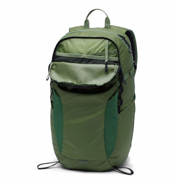 Columbia Triple Canyon 24L backpack strap and rain cover, reliable weather readiness.