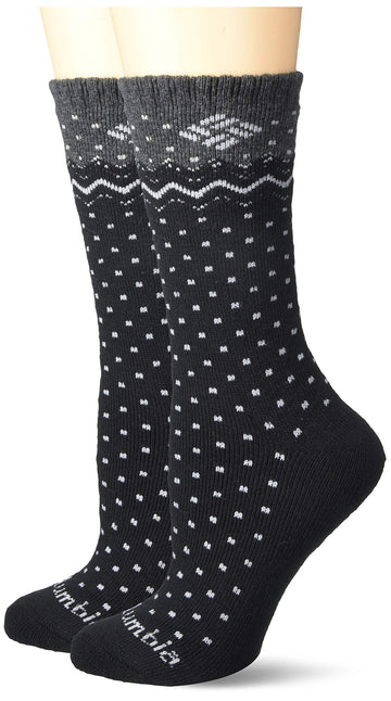 Columbia women's two-pack wool crew socks in black—moisture-wicking comfort for daily wear.