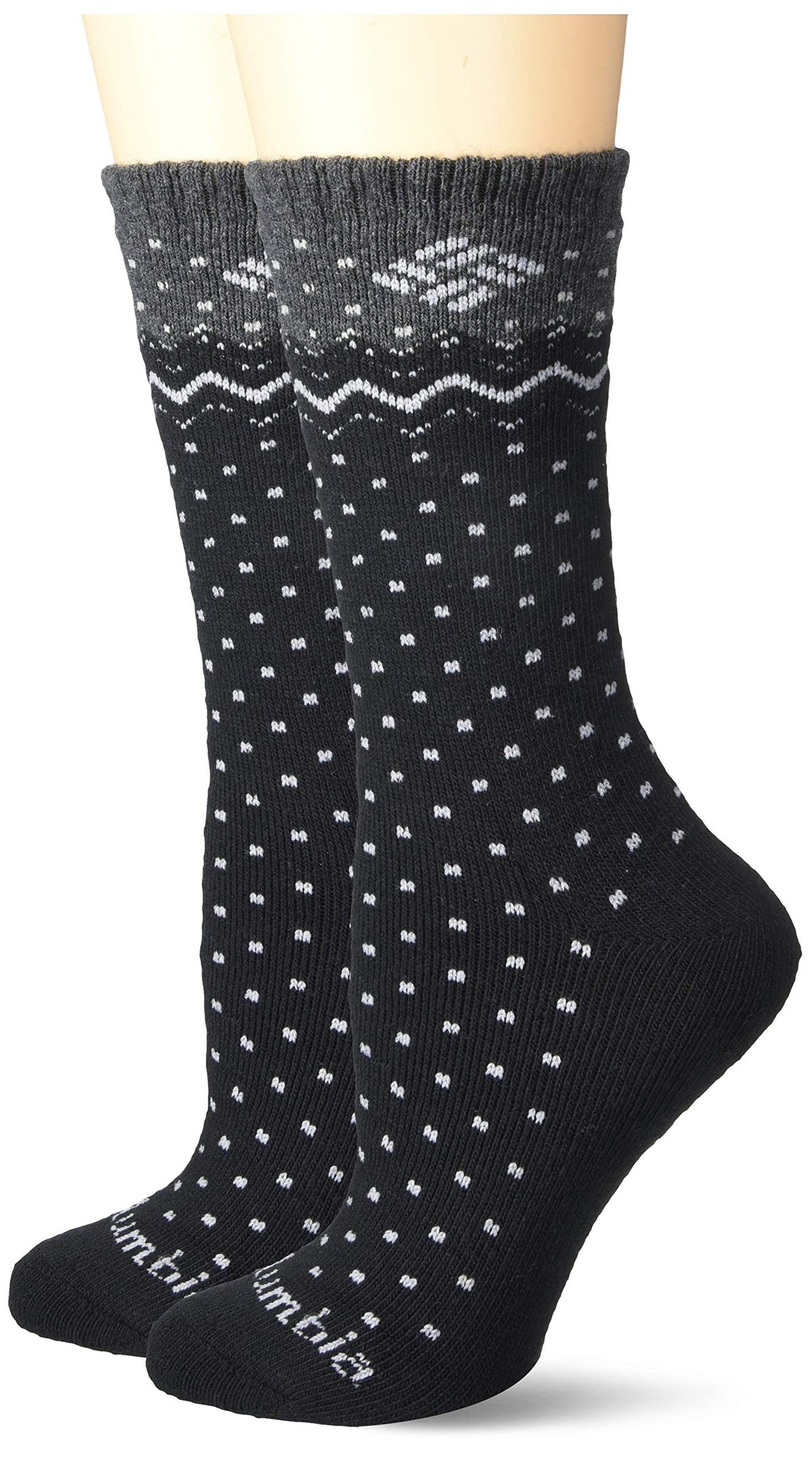 Columbia women's two-pack wool crew socks in black—moisture-wicking comfort for daily wear.