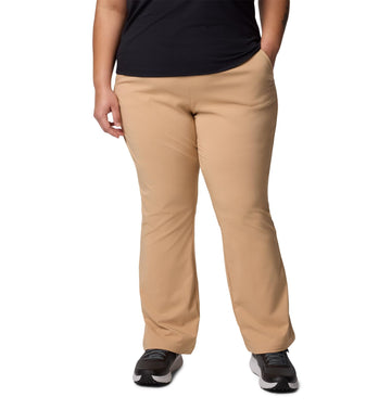 Columbia women's all seasons bootcut pant canoe front view shows travel-ready fit and sun-protective fabric.
