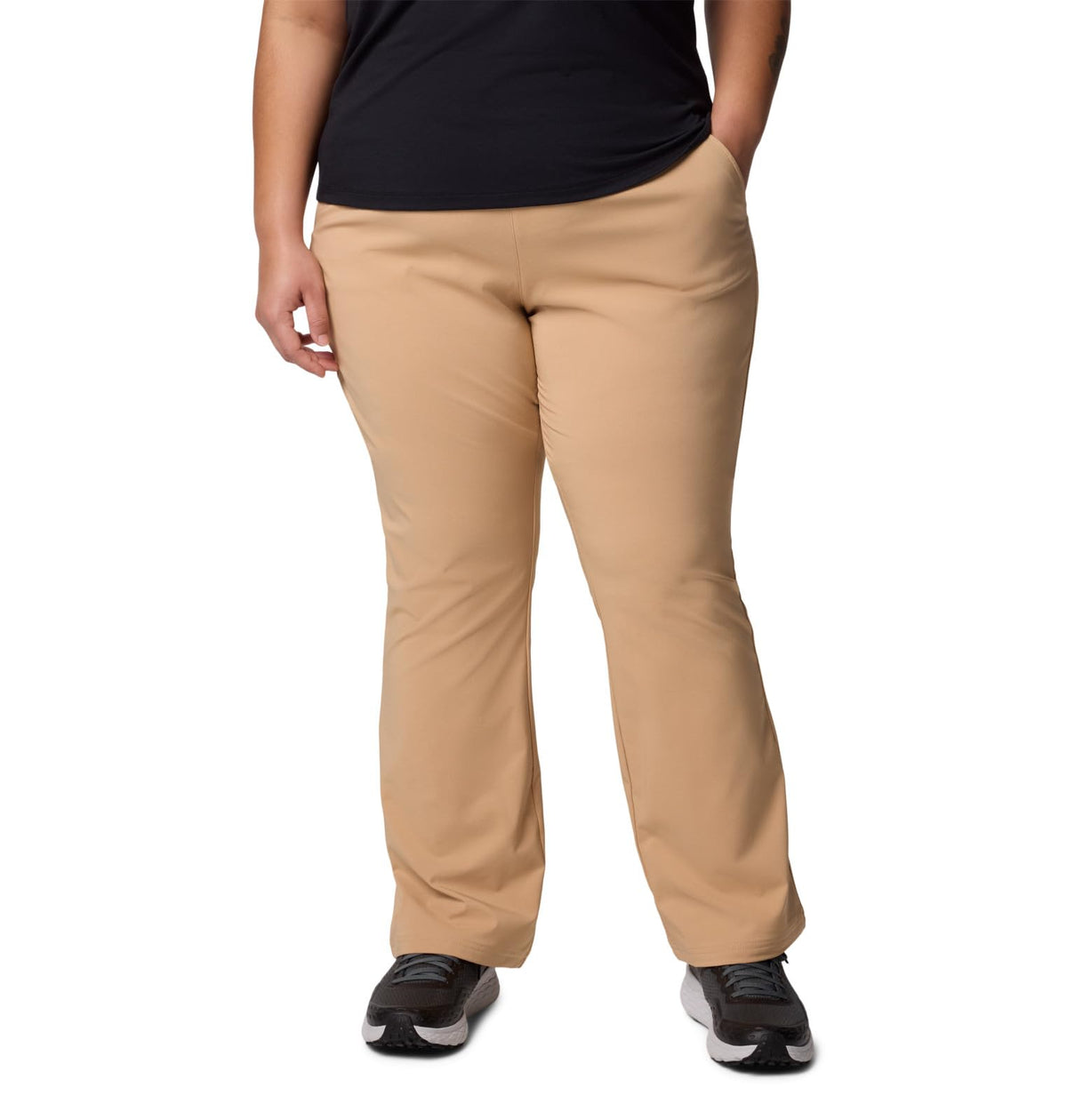 Columbia All Seasons Bootcut Pant Canoe front view shows sun protection and sleek silhouette.