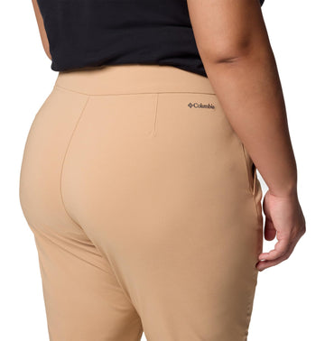 Columbia All Seasons Bootcut Pant Canoe waistband closeup shows wide supportive fit.