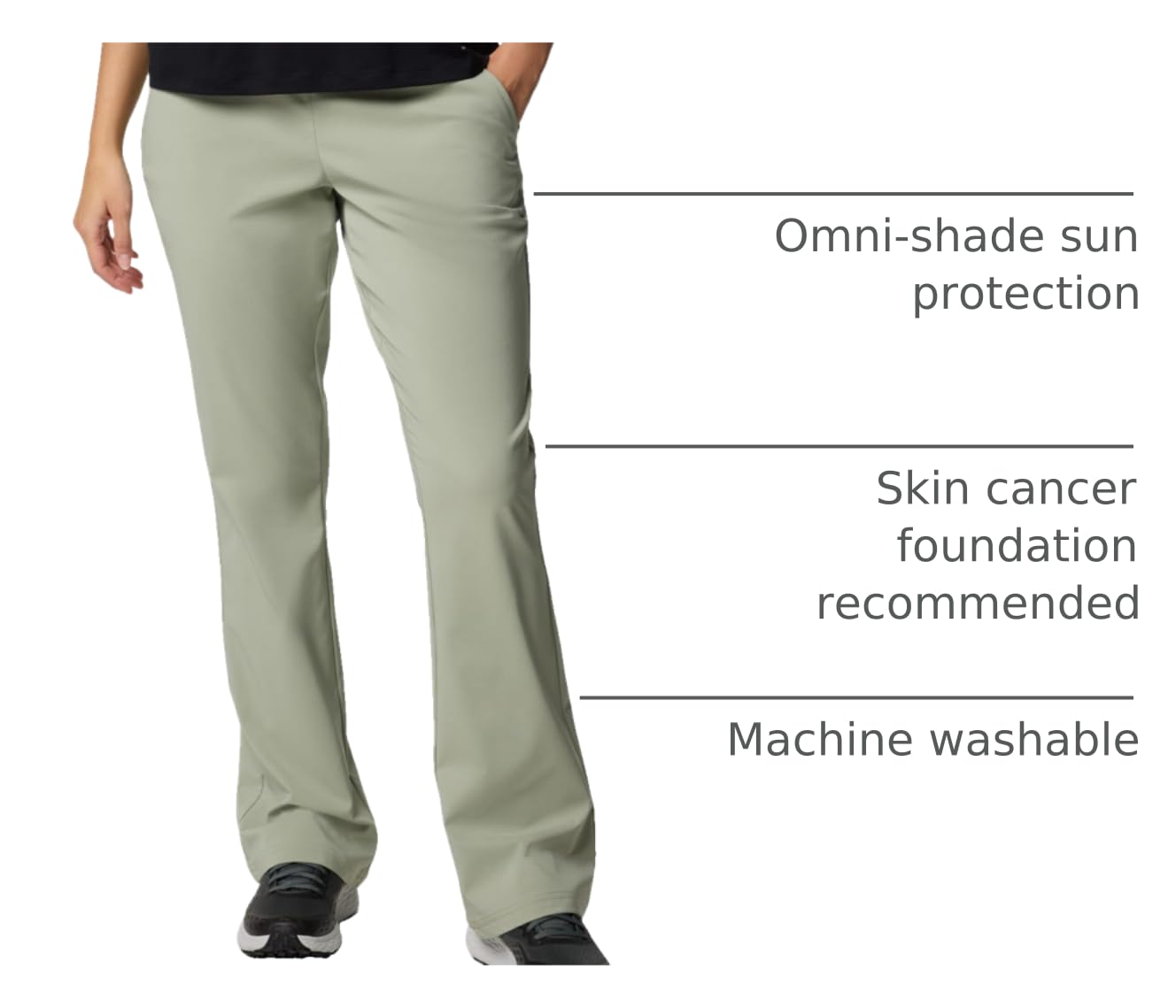 Columbia all-seasons bootcut pant Safari - Omni-Shield stain and rain resistance in action.