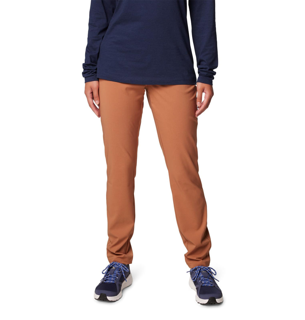 Columbia women's Anytime Pull-On Pant II camel brown front view for versatile everyday wear.