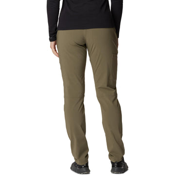 Columbia Women's Back Beauty Softshell Pant side view shows mobility and stretch fabric.