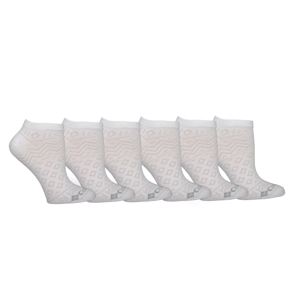 Columbia women's mesh lightweight no-show socks in white for all-day dry comfort and casual hiking.