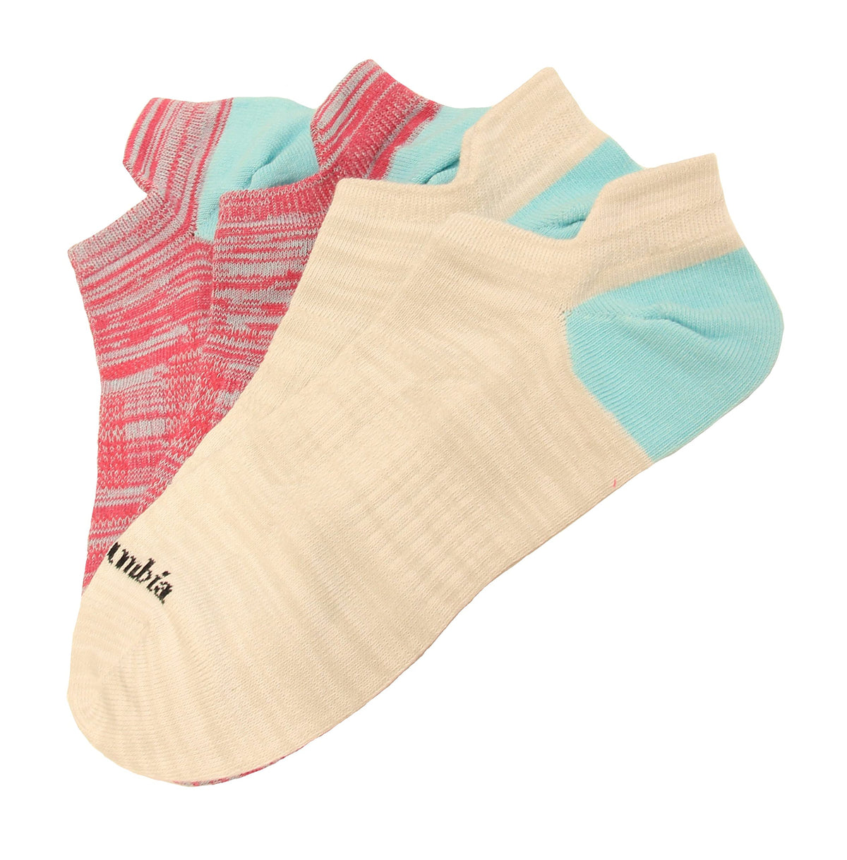 Columbia women's no show space dye socks in Haute Pink and Grey offering breathable comfort for daily wear