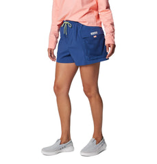 Columbia PFG Open Water Short carbon waist detail shows adjustable drawcord for comfortable fit.