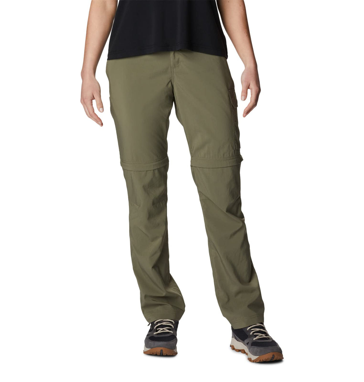 Columbia Silver Ridge Utility Convertible Pant front view in stone green highlights outdoor versatility