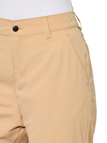 Columbia Women's Summit Valley Convertible Pant II pocket close-up highlights knife pocket and gusset