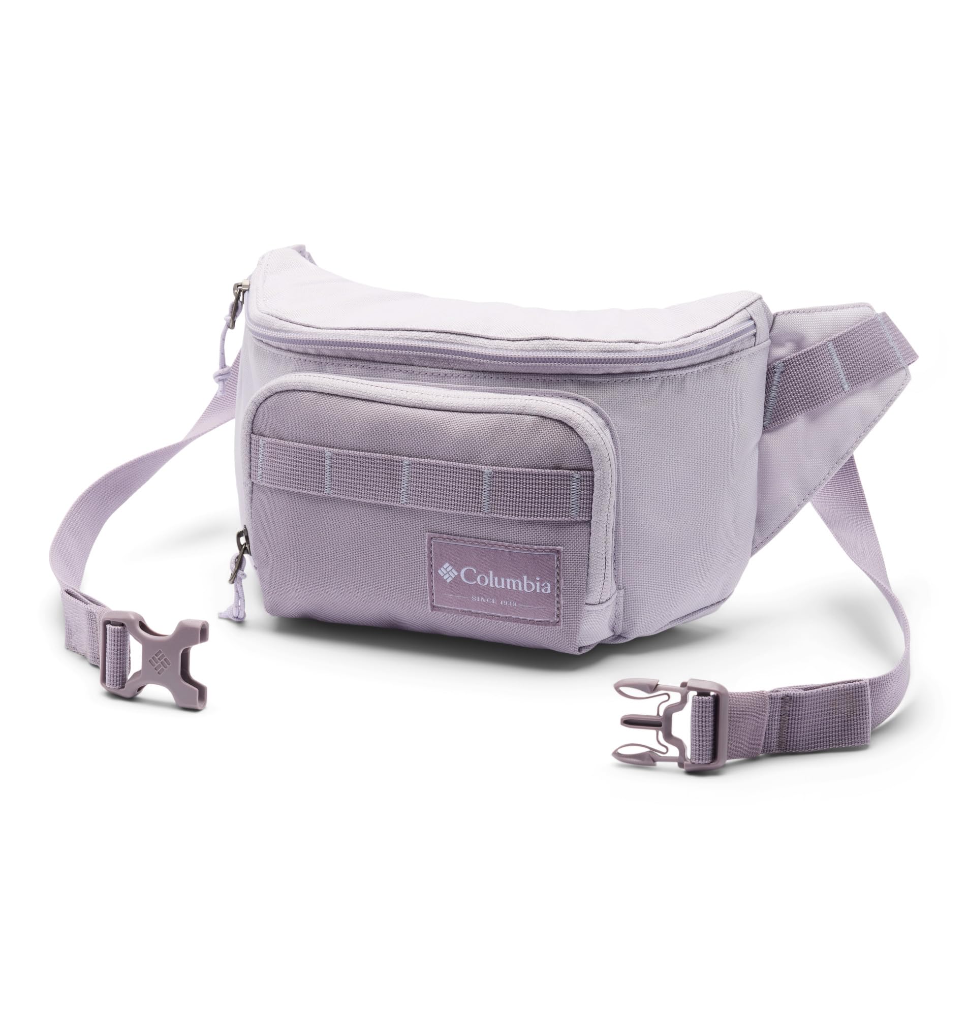 Columbia Zigzag II hip pack front view in Lavender Pearl for hands-free errands.