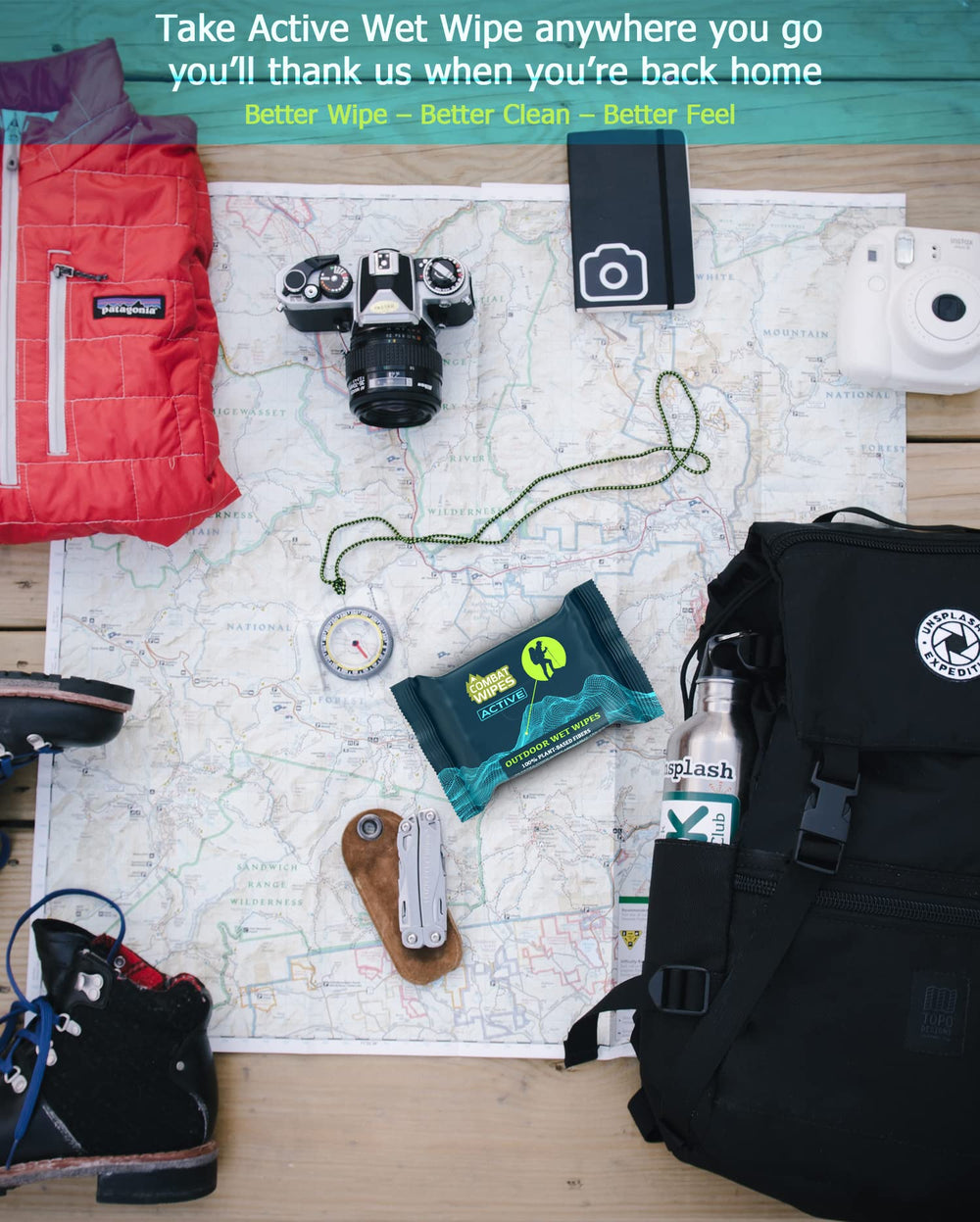 Combat Wipes ACTIVE travel pack seal enables on-the-go cleansing.