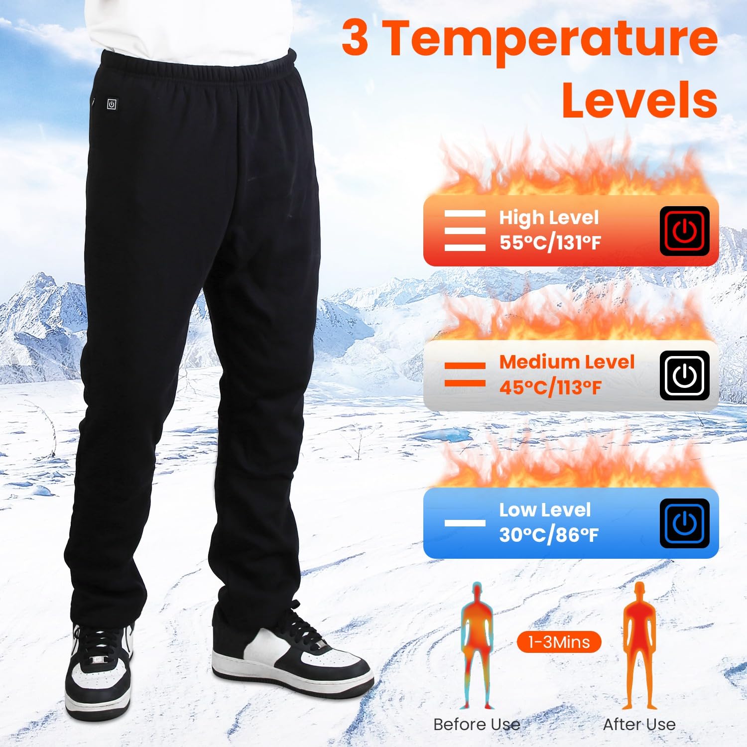 ComfyElect heated pants knee zone heat boosts leg warmth during activities.